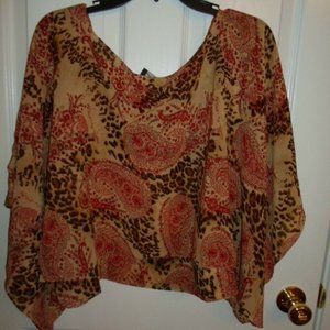 Mileage Brown Red Paisley Leopard Sheer Top